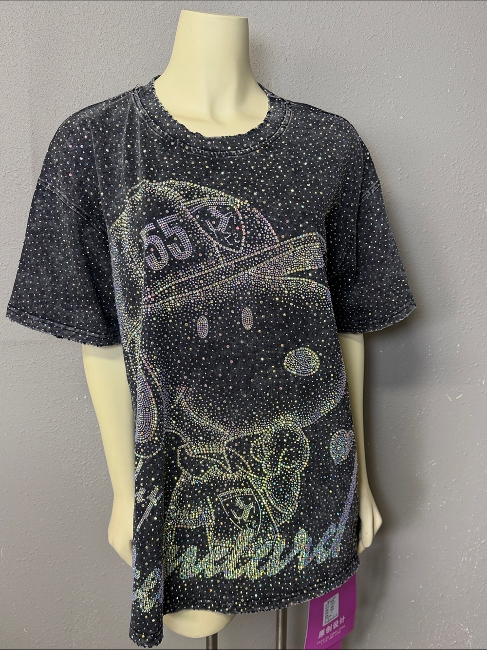Women’s Black Short-Sleeve Rhinestone Graphic Tee